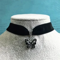 new goth vintage black velvet choker necklace for women girl gift charm jewelry collar skull butterfly moon heart