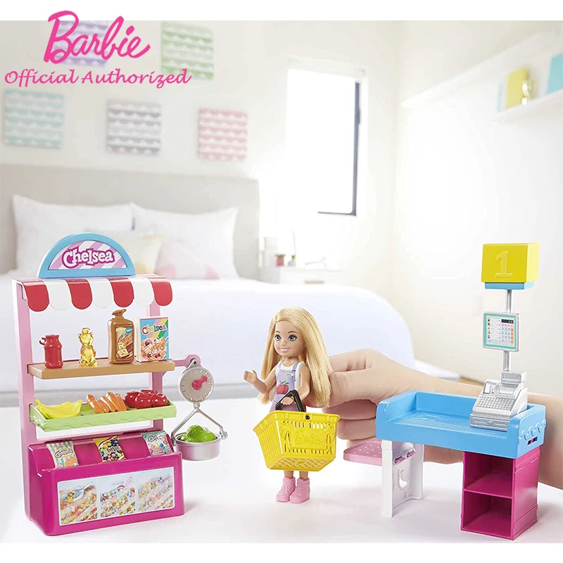 

Barbie Chelsea Can Be Snack Stand Playset With Blonde Doll 6-Inch 15pcs Surprise Accessories Mini Kid Toys Birthday Gift GTN67