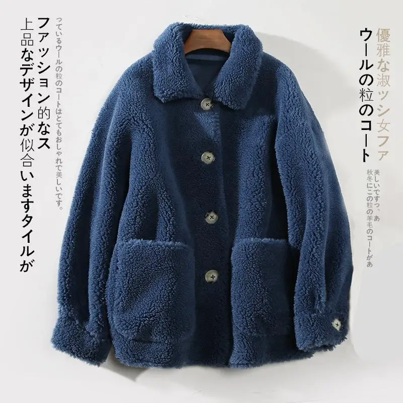 Winter New Woman Turn Down Collar Real Fur Jackets Female Clothing Wild Coats Wool Outerwear Thick Wram Loose Solid Fluffy Tops