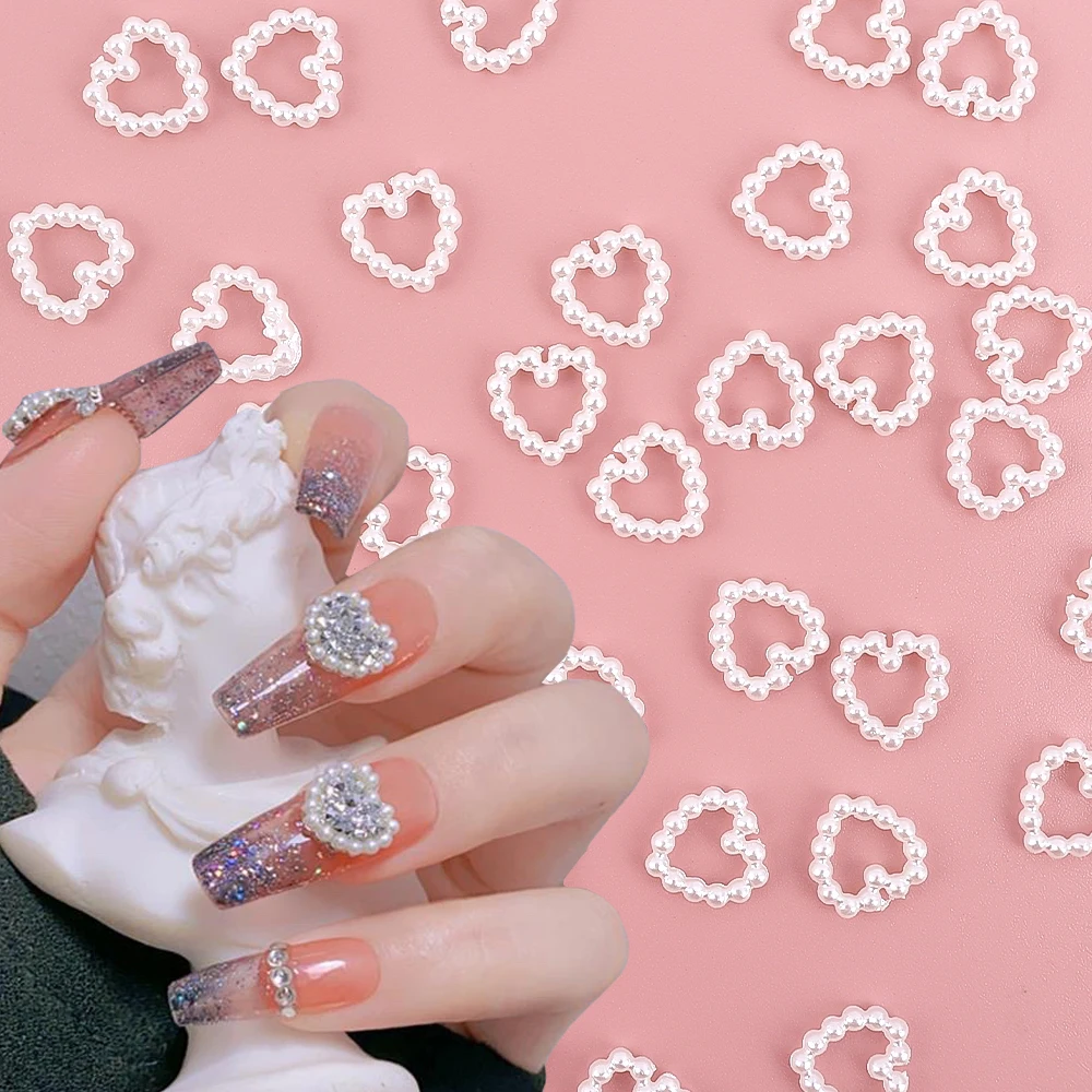 

10/20pcs Peal Heart Ornaments Rhinestones 10x11mm Hollowed Out Love Pearl Nail Art Decorations DIY Manicure Jewelry Accessories