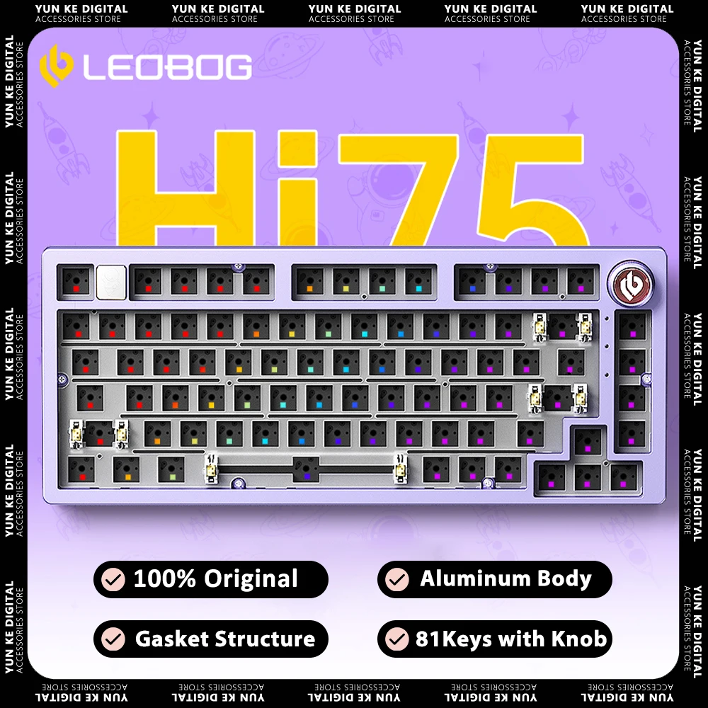 

Механическая клавиатура LEOBOG Hi75 Wirled Hot-Swap RGB, прокладка, пользовательская клавиатура, корпус из алюминиевого сплава, ПК, планшетов