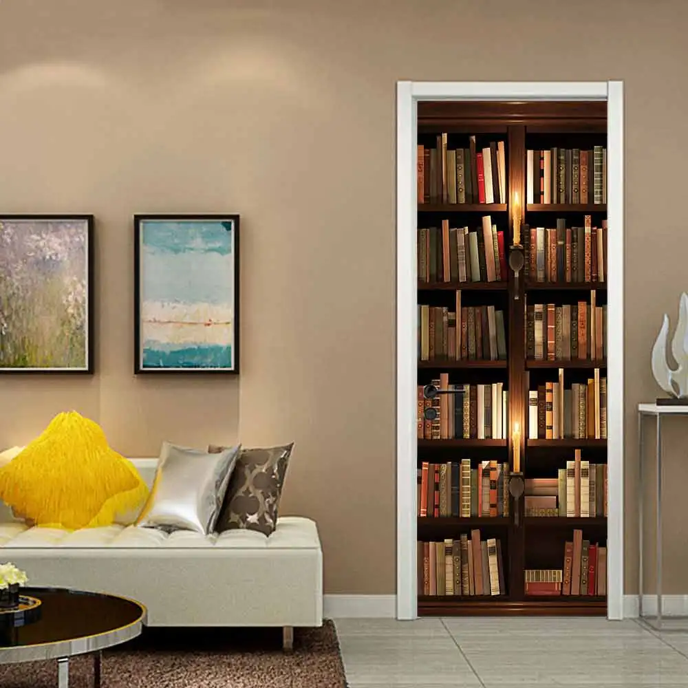 

Самоклеящиеся 3D-наклейки на стену, имитация дверей, настенные ПВХ обои для книжного шкафа, водонепроницаемые художественные Плакаты для гостиной и спальни