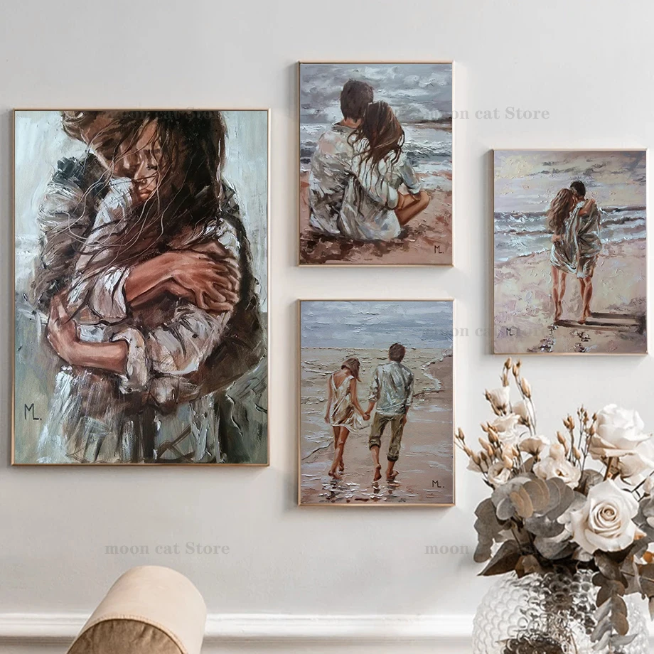 

Beautiful Seaside Lover Famous Oil Canvas Painting Couple Prints And Poster Modern Sexy Girl Wall Art Pictures Home Decor