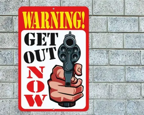 _ Выйти сейчас из знака алюминиевый Металл 8 дюймов x 12 Забавный тревога