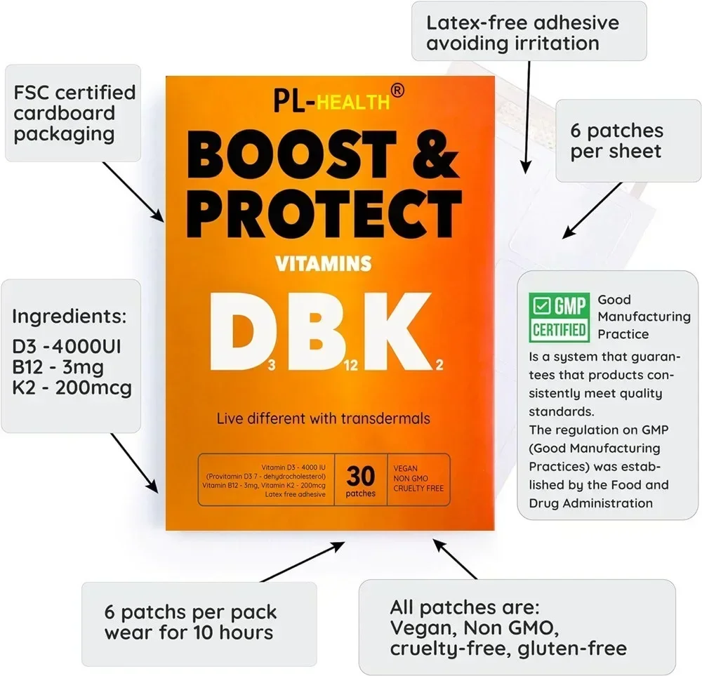 D3 B12 и K2 трансдермальные пластыри-30 ежедневных пластырей-для веганов без