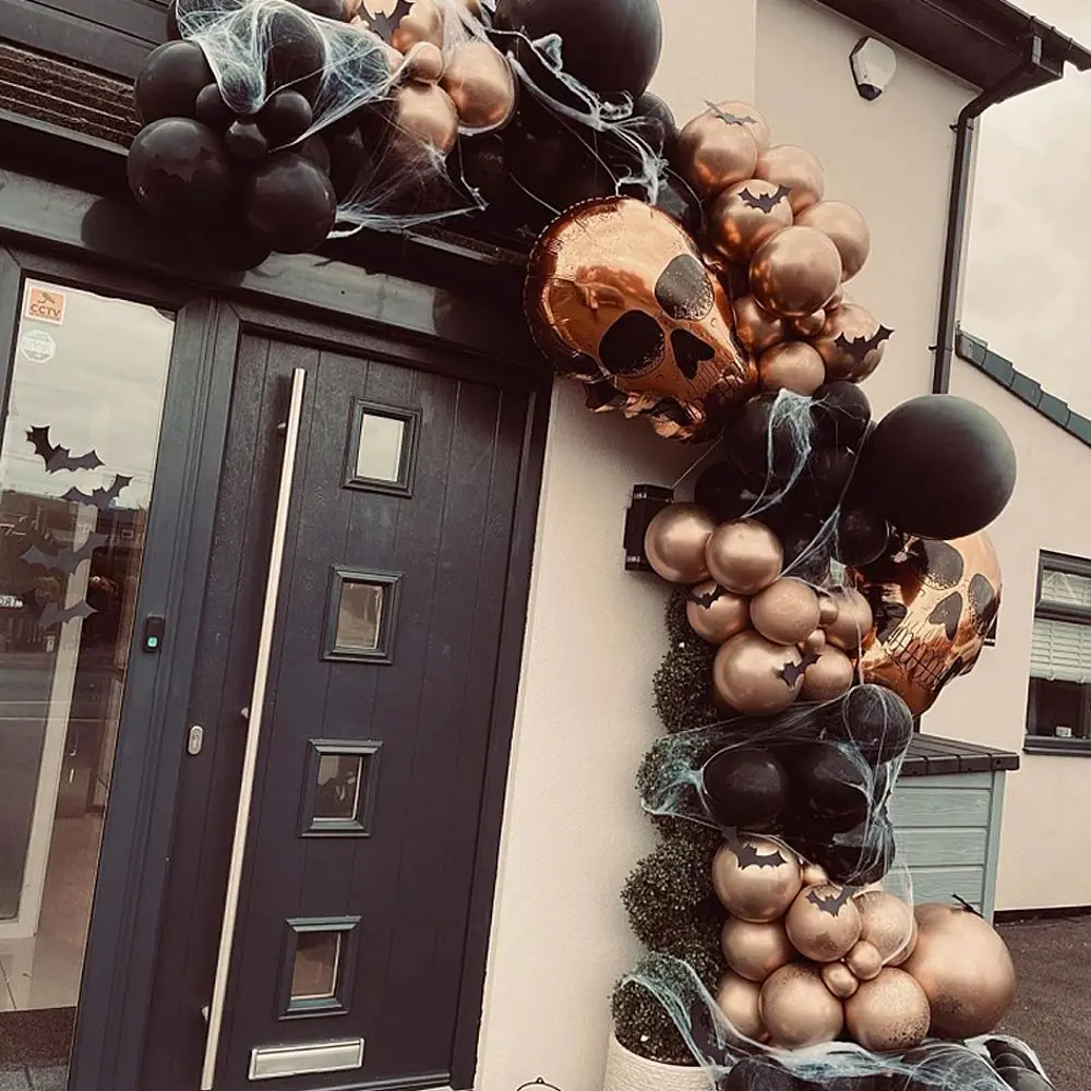 

Halloween Balloons Arch Garland Kit Gold Skull Foil Balloons Halloween Decoration Spider Web 3D Bat Stickers Horror Party Decor