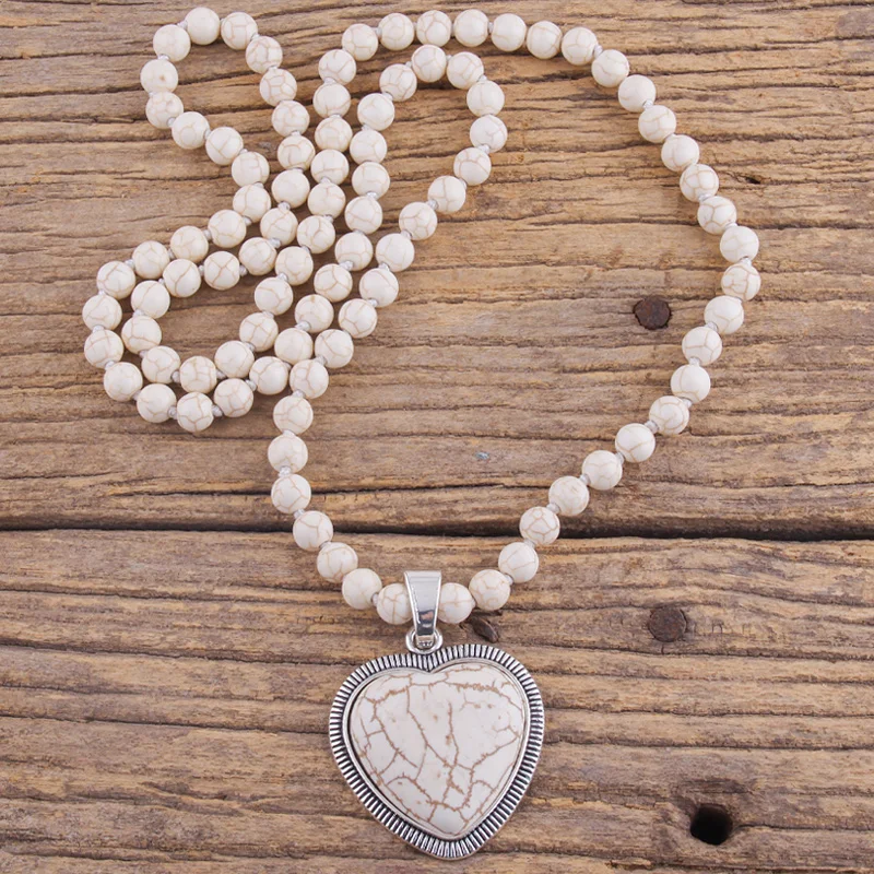 

Модное богемное ювелирное изделие MD, аксессуары, 8 мм, камни, с узелком, подвеска в виде сердца, ожерелья для женщин, подарок в стиле бохо