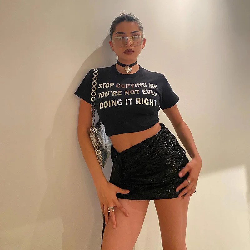 Укороченный топ с графическим принтом и надписью женская футболка уличная