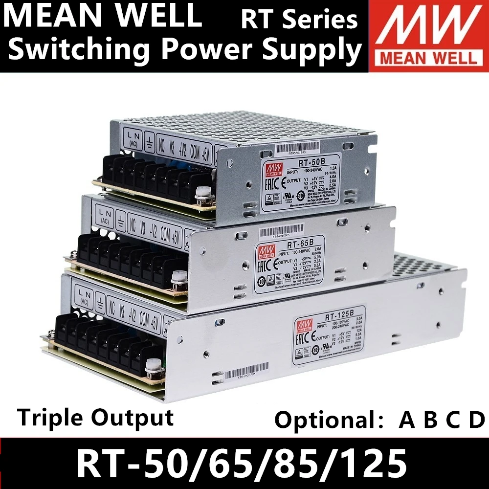 

RT-50A/50B/50C/50D/65A/65B/65C/65D/85A/85B/85C/85D/125ABCD Triple Output Power Supply Meanwell SMPS 300VAC 5V12V-5V5V24V-12V