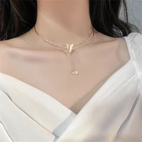 korean silver plated shiny butterfly necklace for women exquisite double layer crystal choker clavicle chain necklaces jewelry
