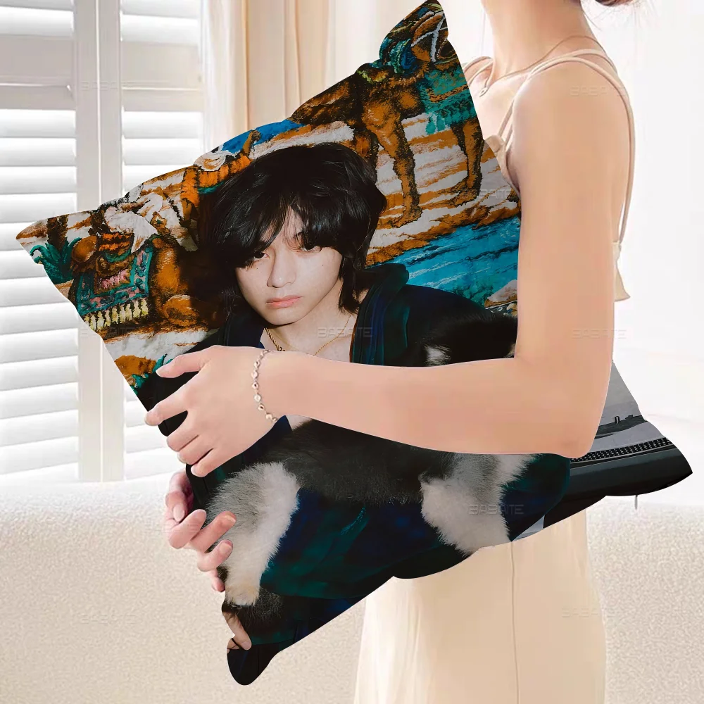 Певица Kpop Kim Tae Hyung V Layover Подушка Аниме Диван-кровать Голова Наволочка Чехол 45x45 см
