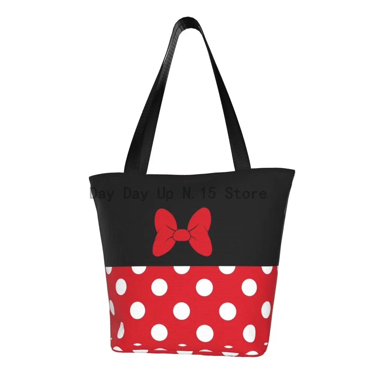 

Recycling Cartoon Minnie Shopping Bag Women Canvas Shoulder Tote Bag Washable Animated Polkadots Grocery Shopper Bags