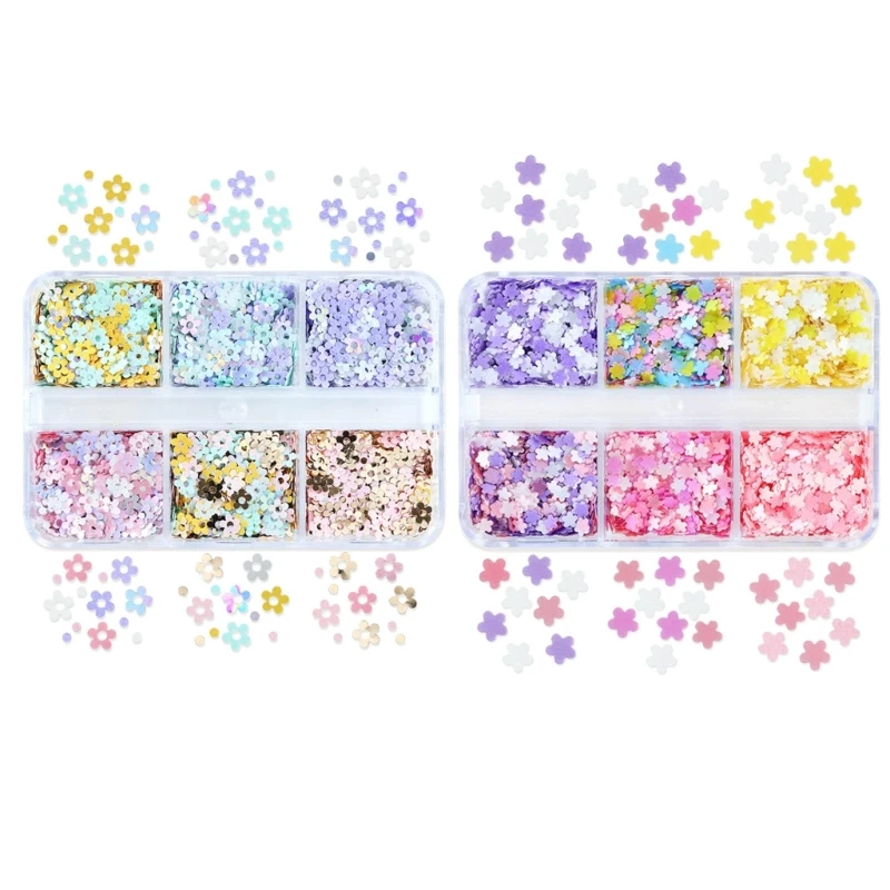 

6 Grids Small Flower Art Glitters 3D Sequins Color Glitters DropShip
