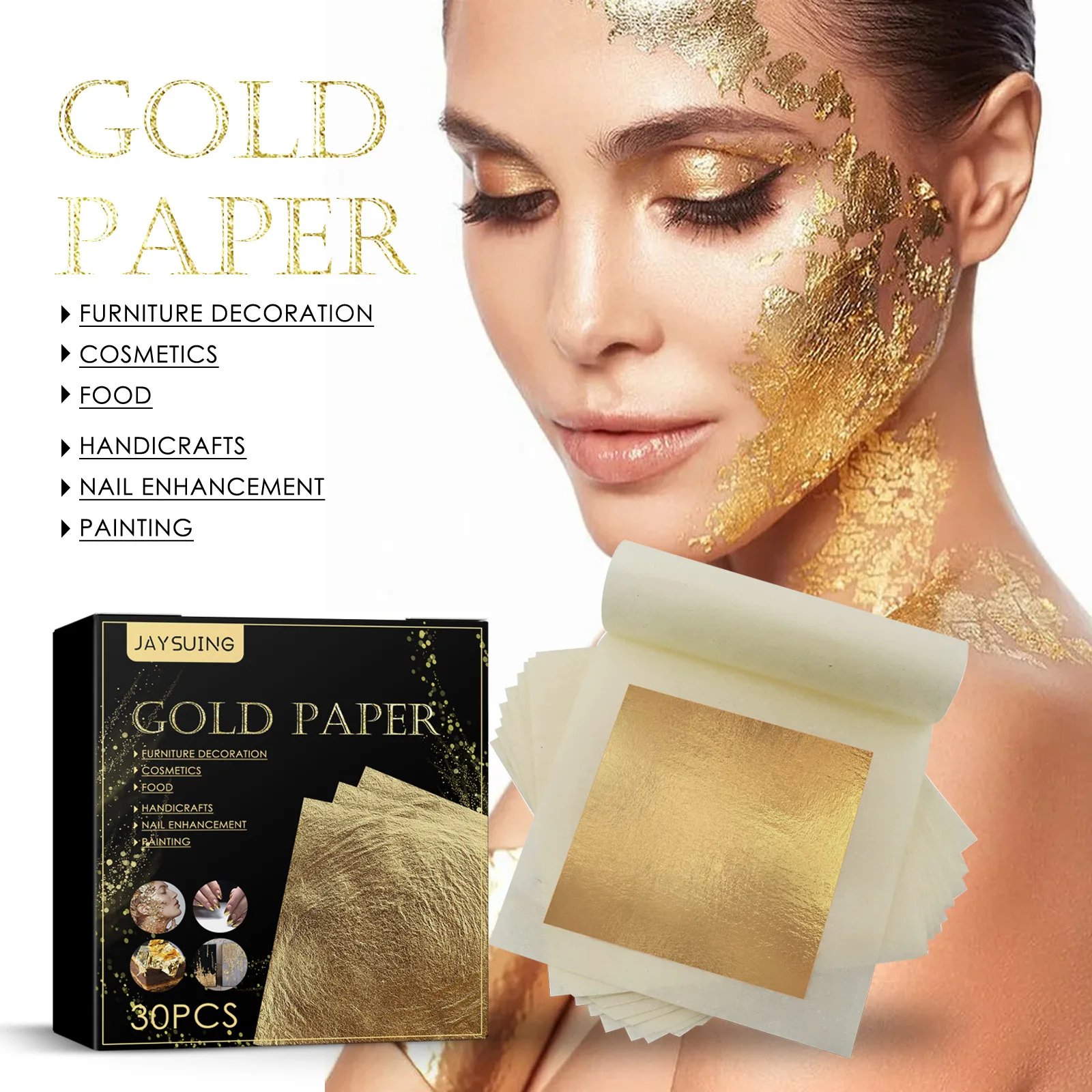 Multi functional gold foil paper nail polish sequins skin care beauty crafts decorations broken color gold foil paper make up