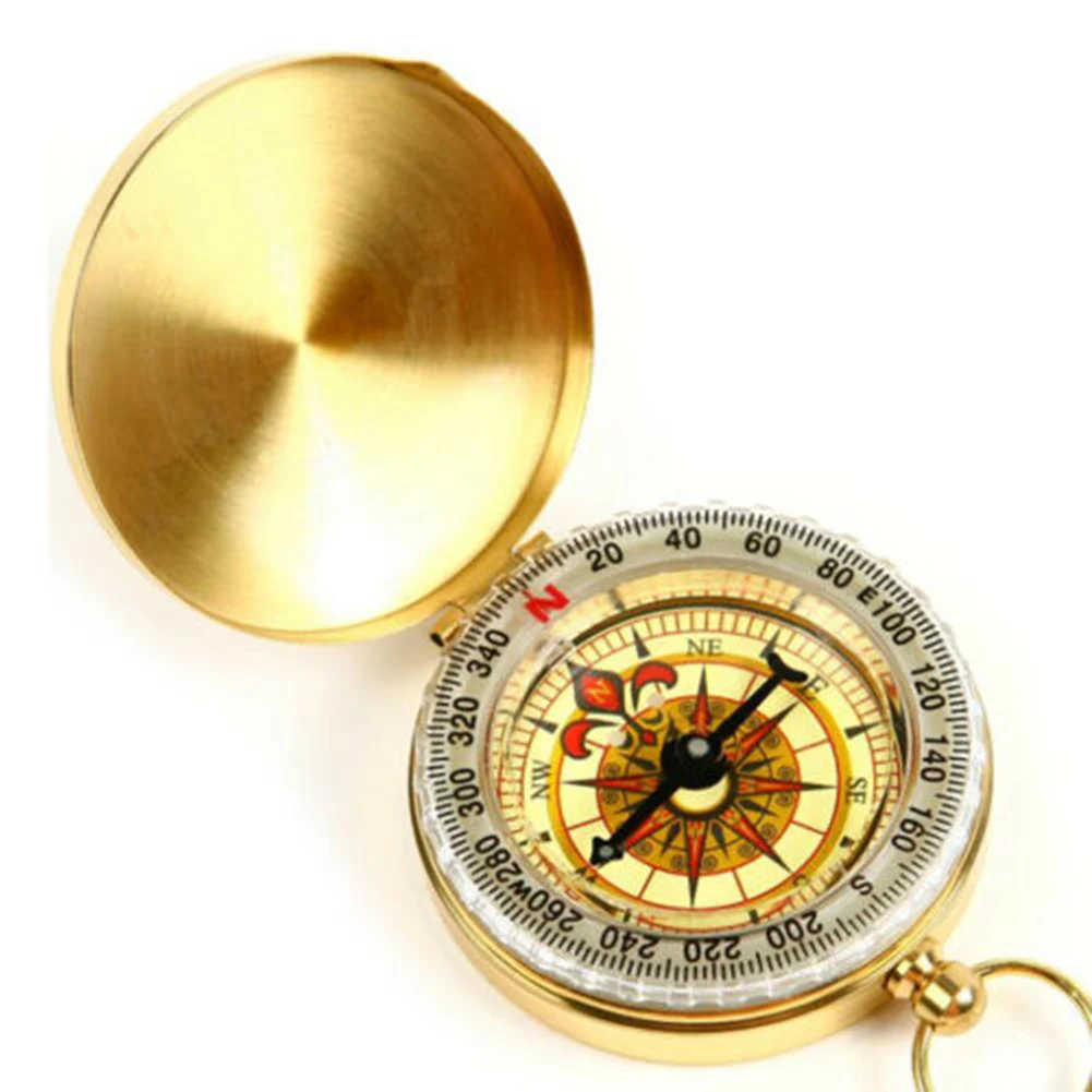 

New Camping Hiking Pocket Brass Golden Compass Portable Compass Navigation Noctilucent Vintage Compass For Outdoor Activities