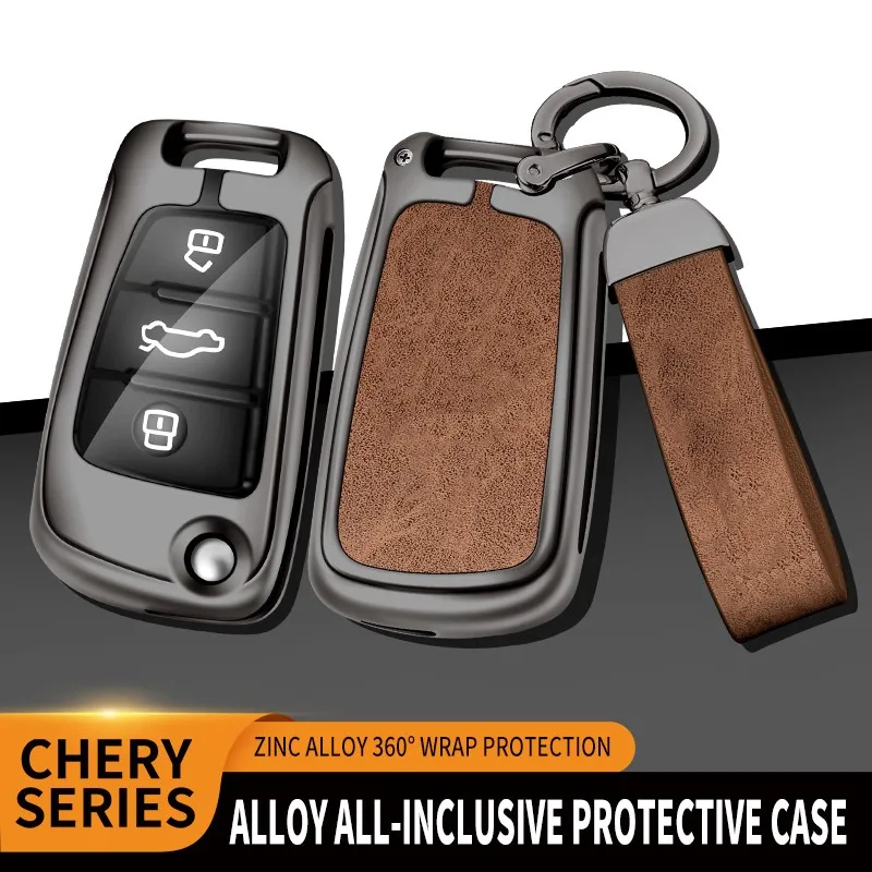 

Fashion Zinc Alloy+Leather+TPU Car Key Bag Key Chain For Chery Tiggo 5 3x Fuiwin 2 E3 E5 Arrizo 3 5 7 M7 Accessories