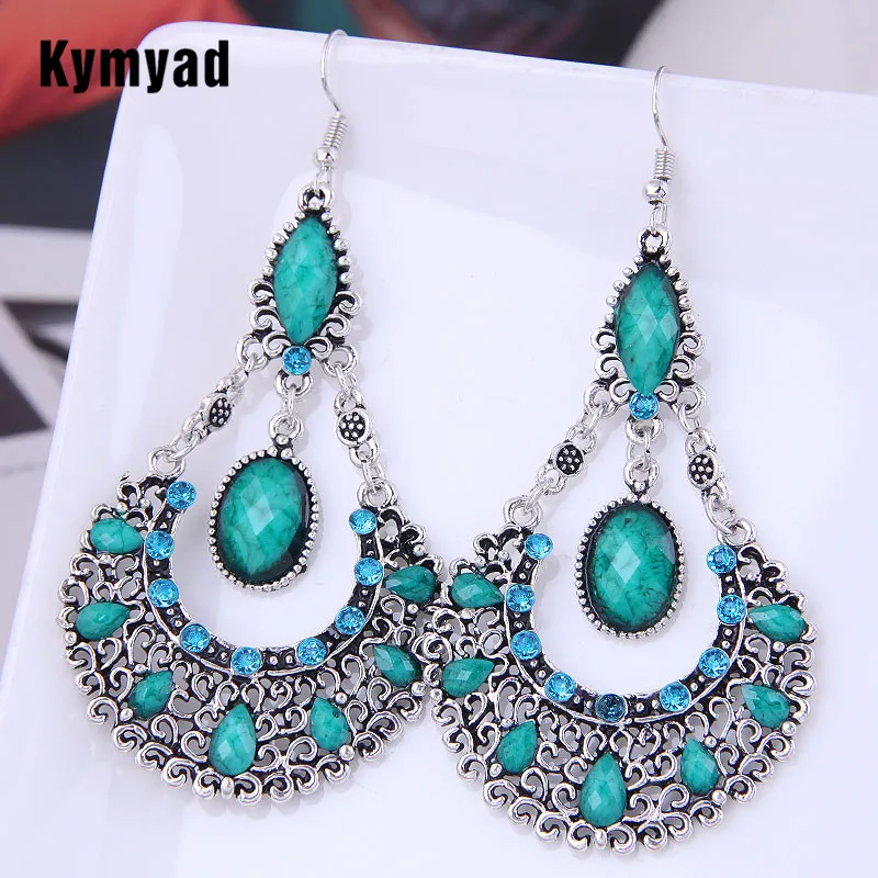 

Kymyad Ethnic Style Water Drop Earrings For Women Vintage Resin Stone Statement Earrings 2022 Bijoux Femme Long Earring