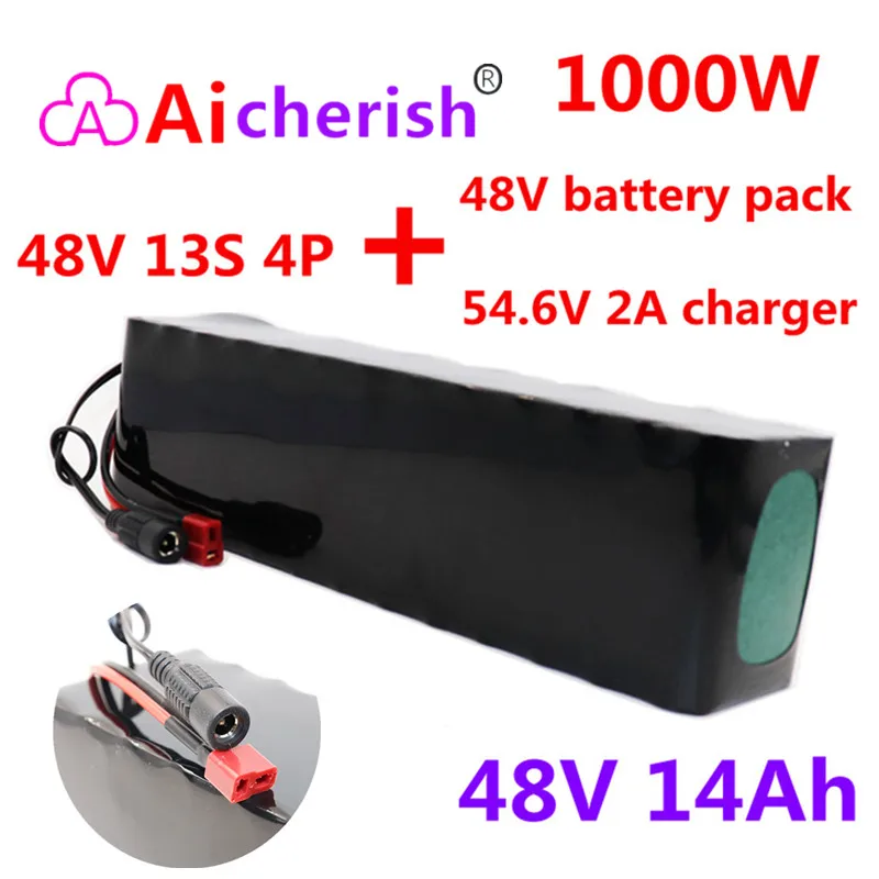 

18650 Battery 48V 14Ah 14000mAh Electric Bicycle 1000W 13S4P Lithium Ion Battery Pack For E-fiets Scooter With BMS+54.6V Charger