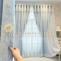 european american villa window decor double blackout curtains luxury embossed embroidery single tulle for living room bedroom 4