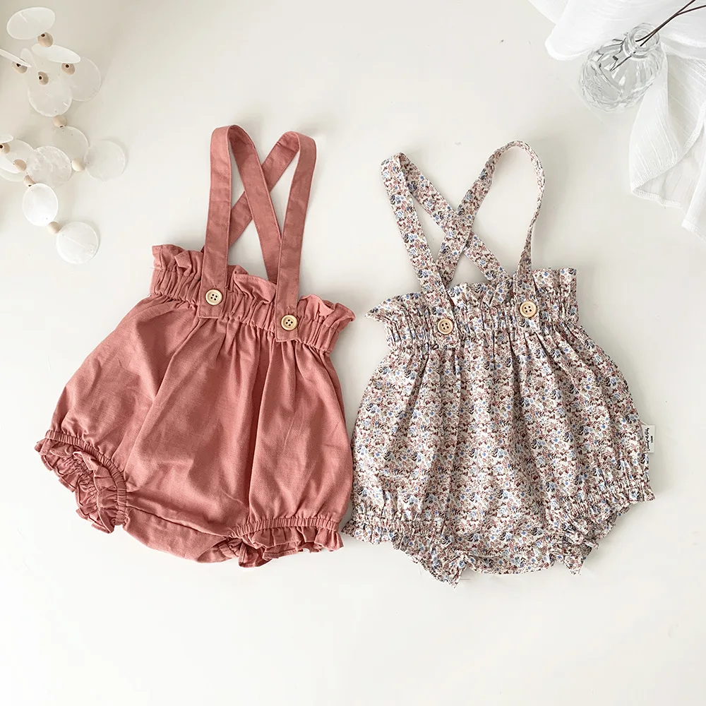 

Girl Solid Shorts Summer Big Pp Suspender Detachable Overalls Floral Thin Soft Strappy Trousers Casual Two Wear Butt Pants