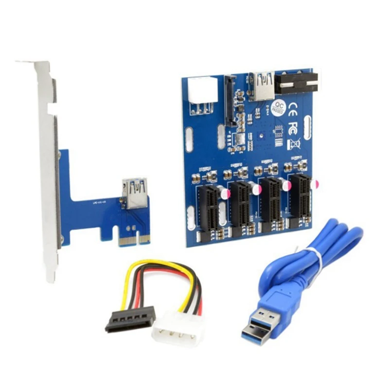 PCI-E 1X Expansion Kit 1 To 4Slots Switch Multiplier Hub PCI-E Riser Card Adapter With USB 3.0 Cable Pcie Mining Modules