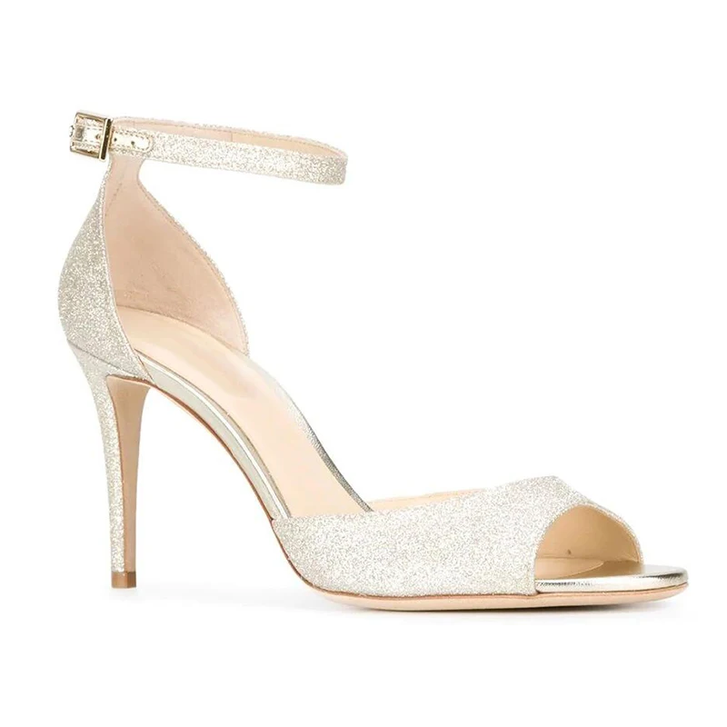 2022 Gold Summer Sandals for Women Stilettos High Heels Ankle Strap Shoes Ladies Peep Toe Shiny Glitter Party Heeled Shoes