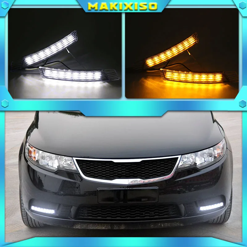 

2PCS For Kia Forte 2009-2012 with Yellow Turn Signal Indicator style relay LED DRL Daytime Running Light Fog Lamp