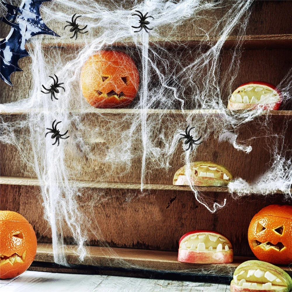 

Halloween Decorations Artificial Spider Web Super Stretch Cobwebs with Fake Spiders Scary Party Scene Decor Horror House Props