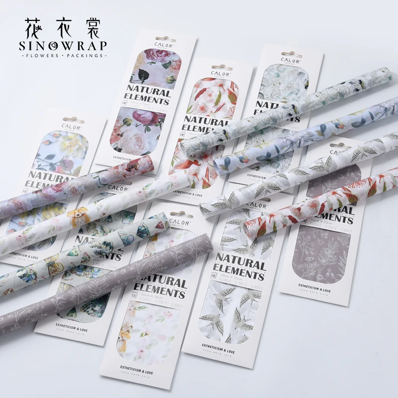 

Sinowrap 10pcs 50x70cm Flora Fauna Tissue Papers Gift Wrapping Paper Clothing Packing Flower Bouquet Packaging Papel Craft Paper