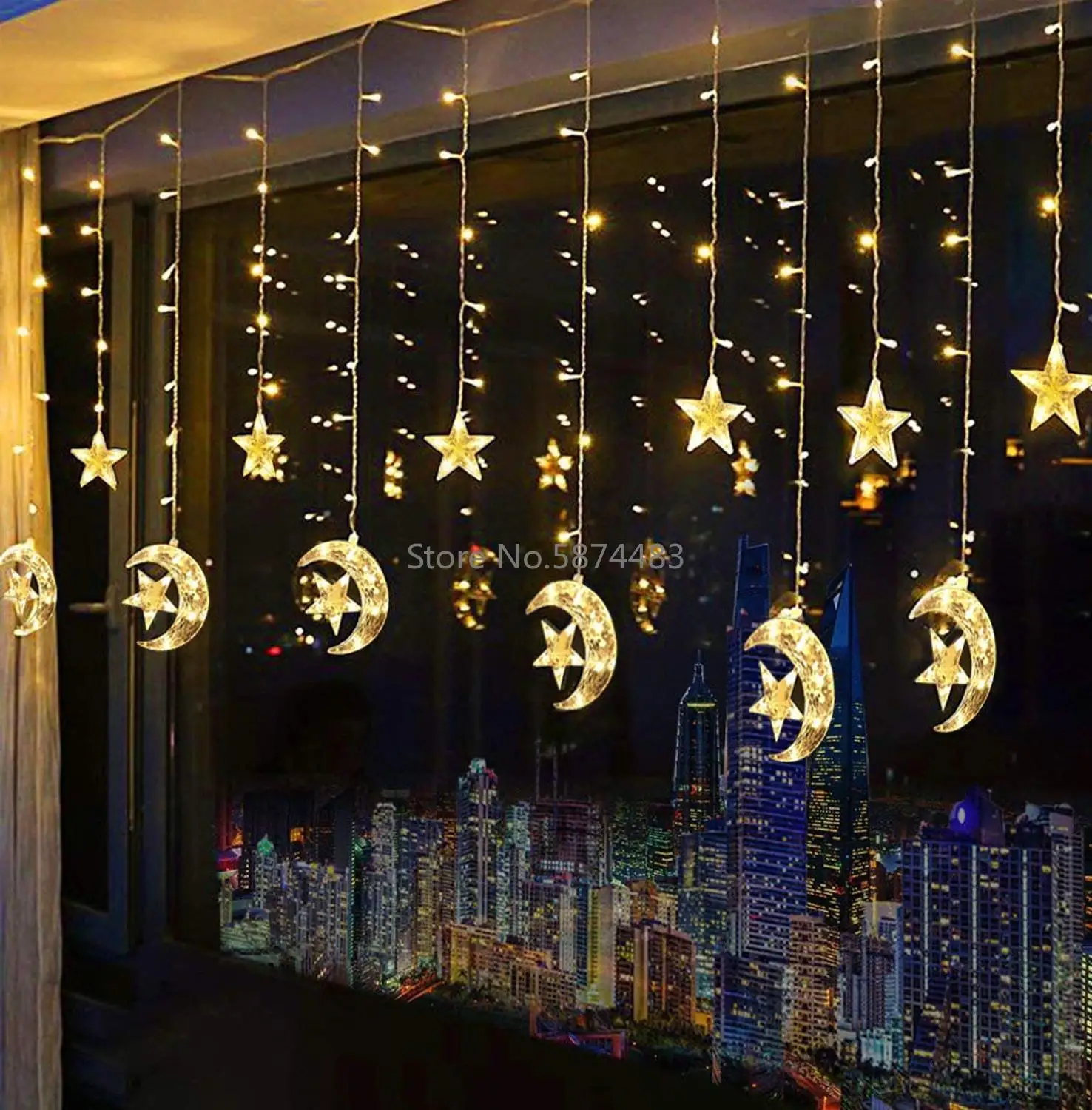 

Battery-powered 2.5M 138leds Moon Star Curtain Light String Decoration Christmas Party Wedding Garland Lights