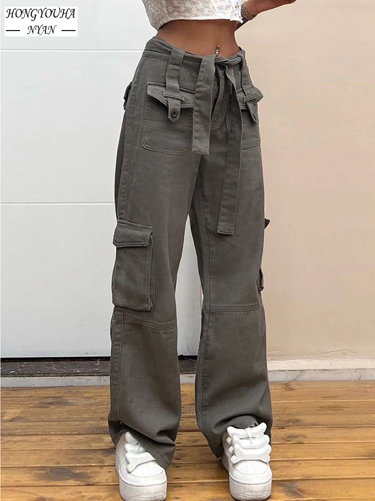 

Y2k New Womens Cargo Pants Fashion multiple pockets Woman Harem aesthetic pants Harajuku baggy jeans women High Waist clothing