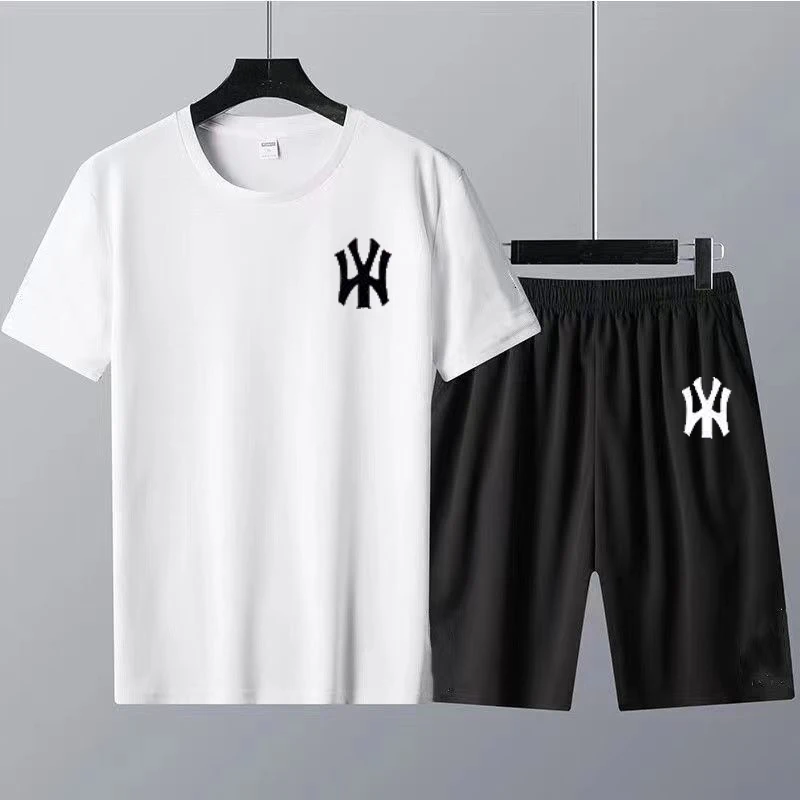 Summer Cotton T Shirt and Shorts Men's T-Shirts Set Sport Tracksuit Short Sleeve Print Women T Shirt 2 Piece Suit Free Shipping