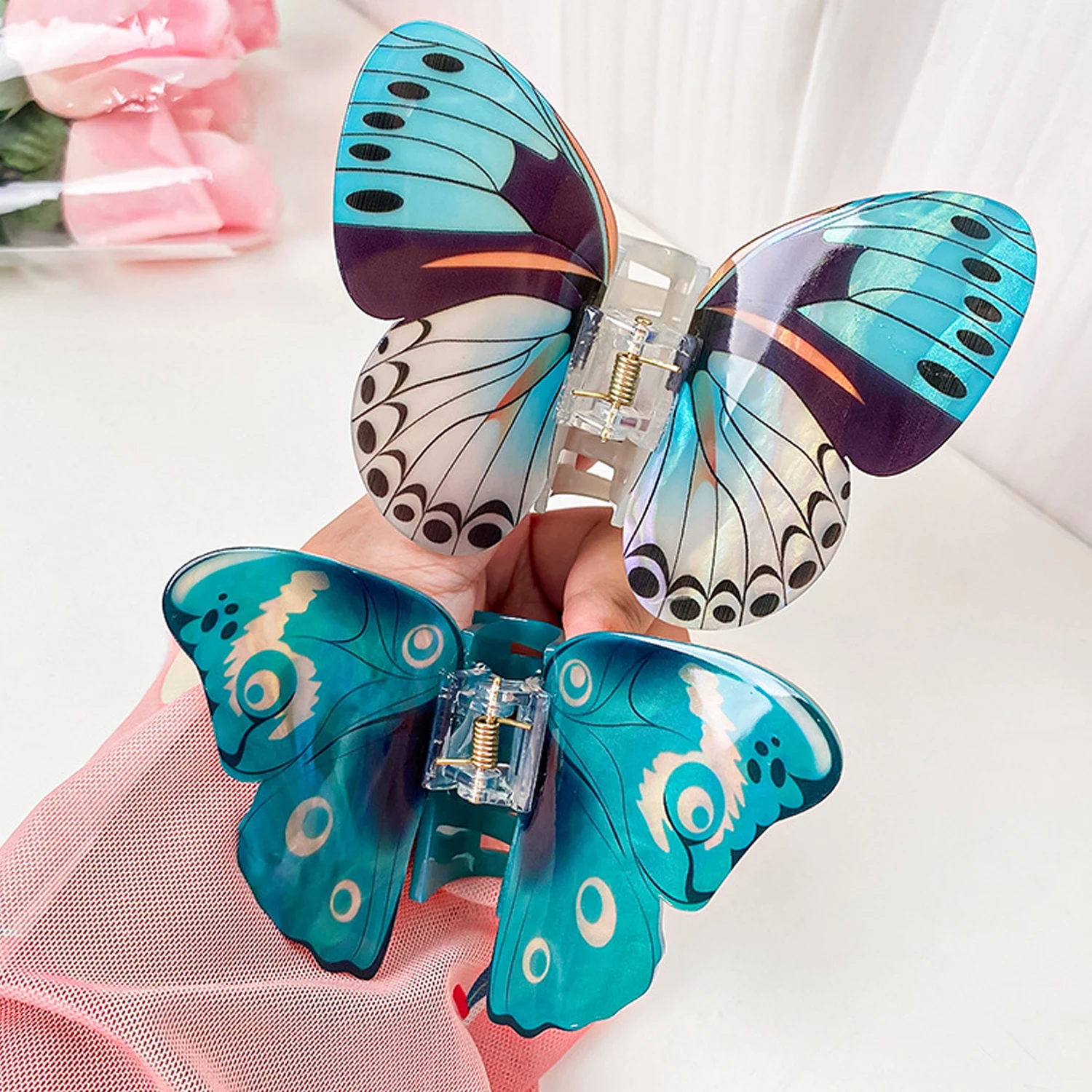 Красочная заколка для волос с принтом бабочки милая романтичная синяя зеленая