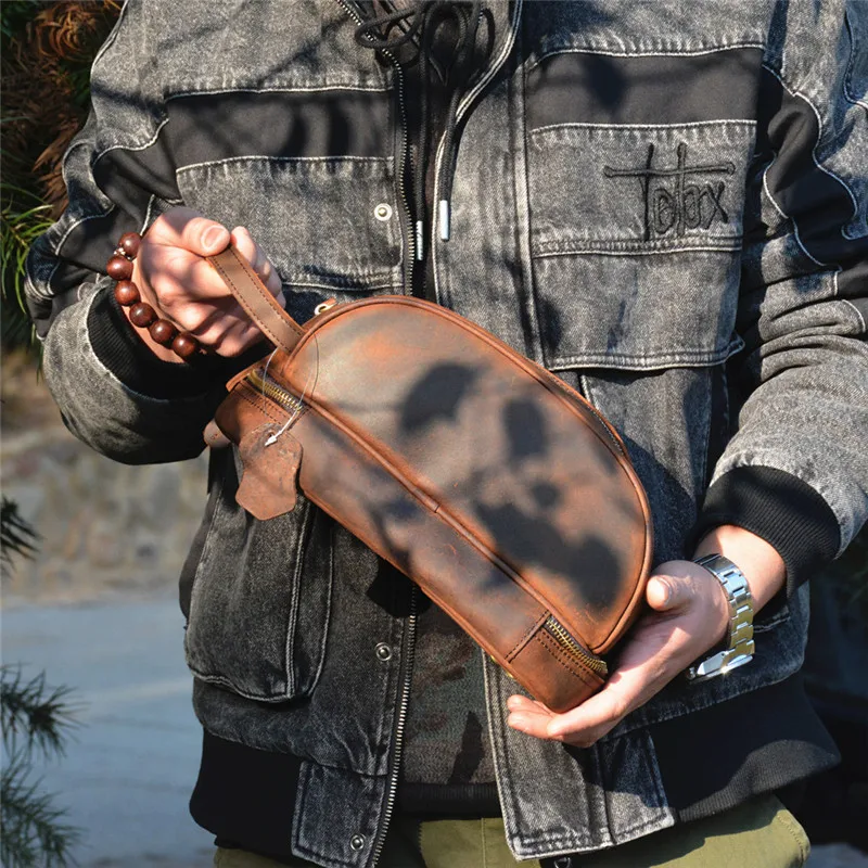 Vintage crazy horse cowhide men's clutch bag simple luxury natural genuine leather multi-functional wash bag travel storage bag