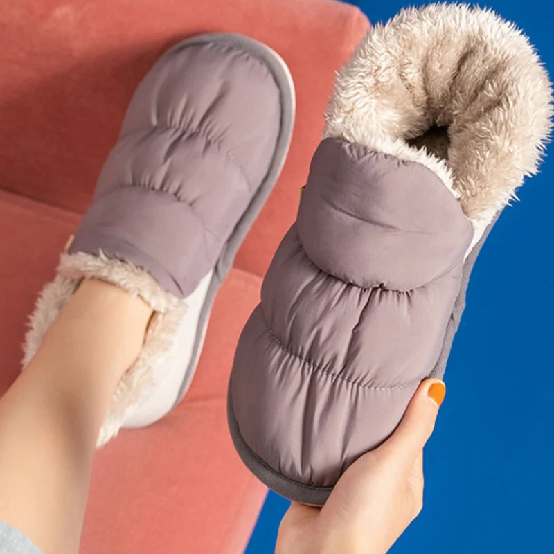Women's Winter Slippers for Home Short Plush Warm House Slippers Solid Striped Indoor Slippers Female Plus Size 44-45 Soft