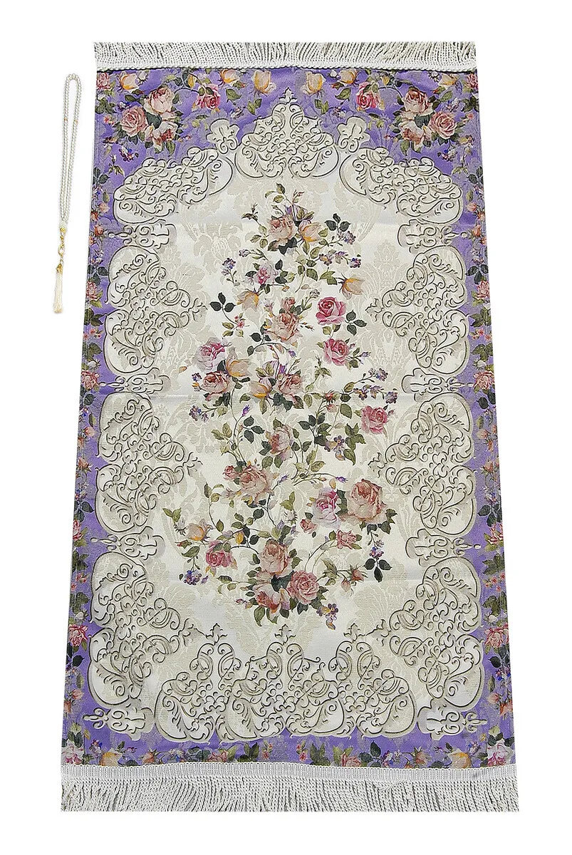 

IQRAH Flower Decorated Ottoman Motif Chenille Prayer Mat Lilac