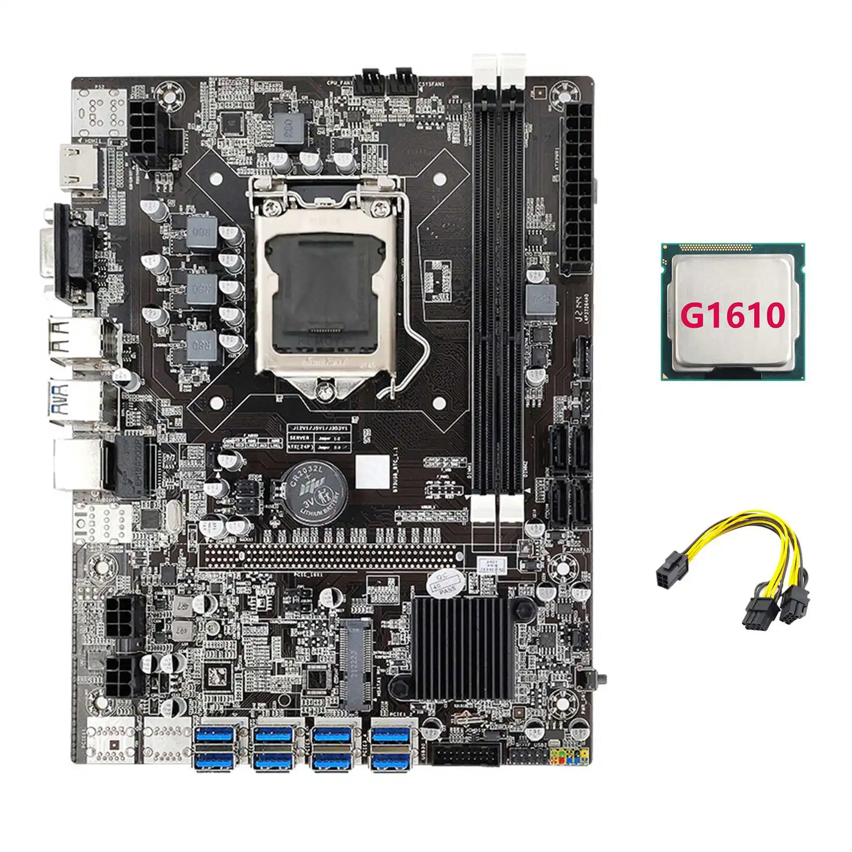 

B75 ETH Mining Motherboard 8XPCIE USB Adapter+G1610 CPU+6Pin to Dual 8Pin Cable LGA1155 MSATA B75 USB Miner Motherboard