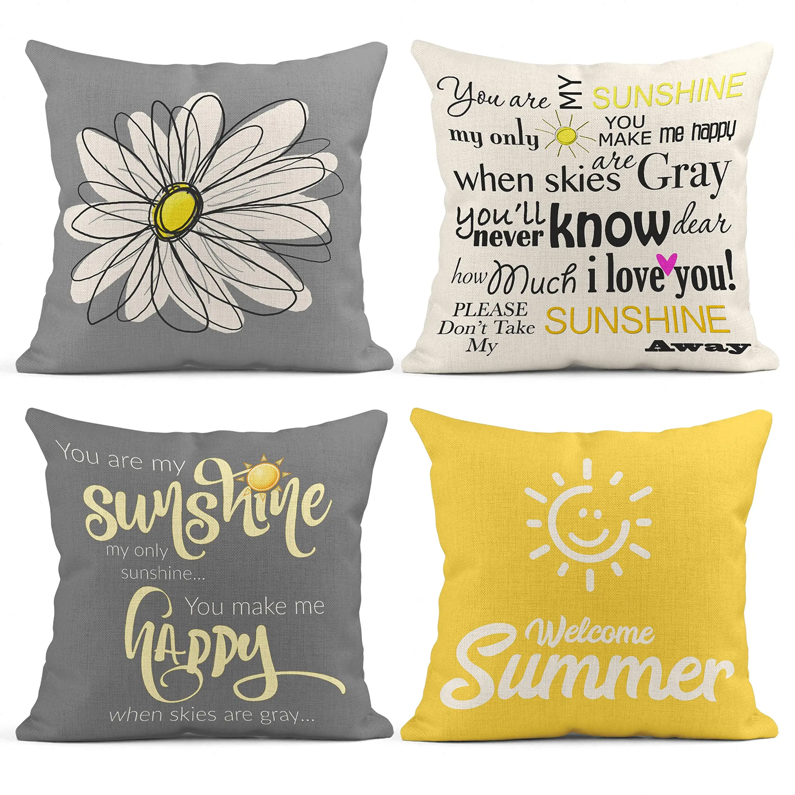 You are my only sunshine серая желтая льняная наволочка 60*60 для дивана 40*40 украшение дома