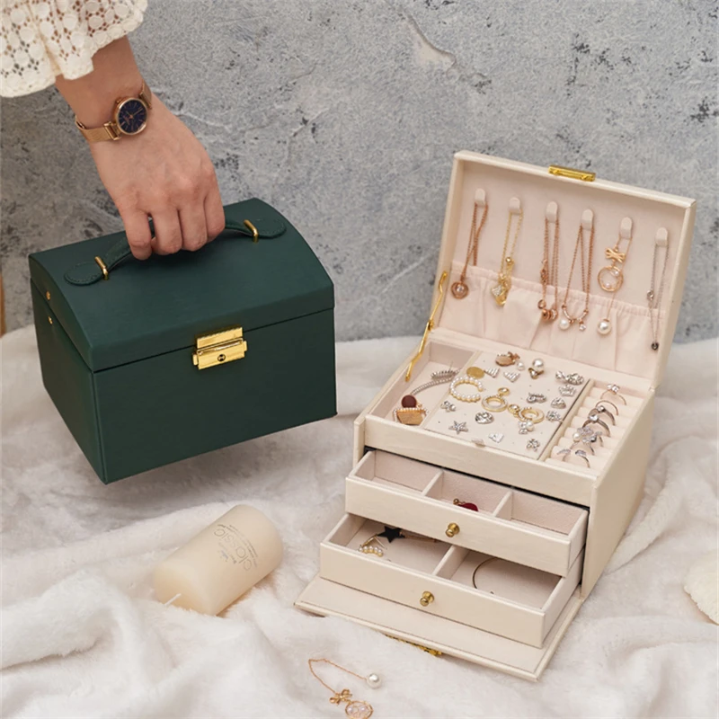 Ailodo Jewelry Organizer Portable Necklaces Earrings Rings Bracelets Jewelry Box PU Leather Storage Joyeros Organizador De Joyas