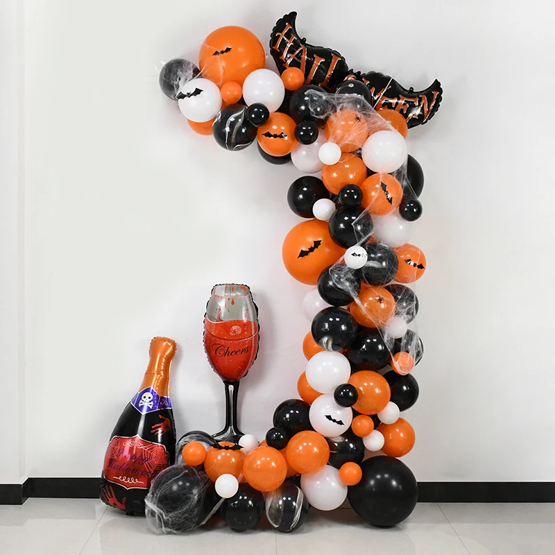 

98Pcs Halloween Party Latex Balloon Garland Kit Arch Bat Sticker White Spider Web Happy Halloween Decoration Balloons Supplies