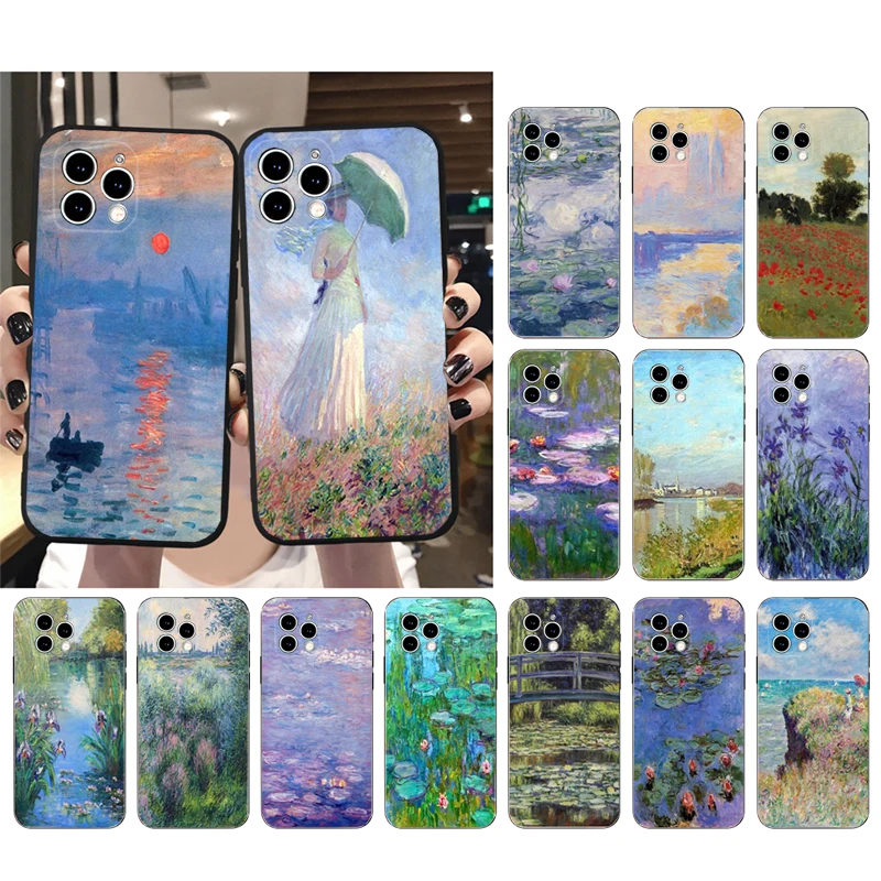 

Phone Case For iphone 14 13 12 11 Pro Max XS XR X 12mini 14 Plus SE Claude Monet Garden Lotus Bridge Mobile Phone Case Funda