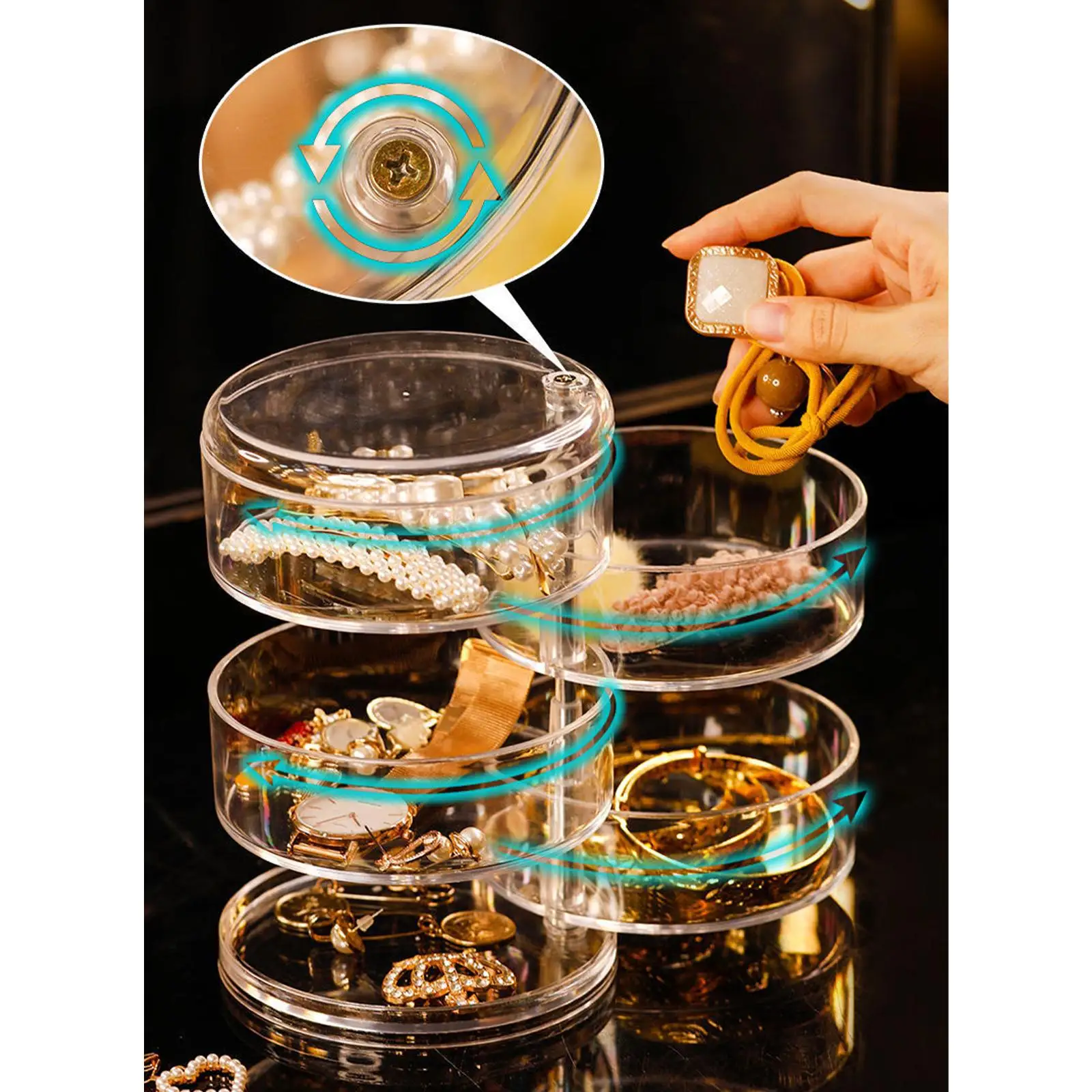 

Jewelry Organizer Box 360 Degree Rotatable Cylindrical Holder for Necklaces