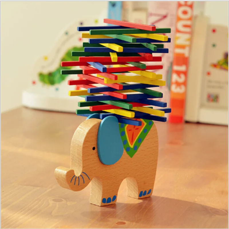 

Baby Toys Educational Elephant Balancing Blocks Wooden Toy Wood Balance Game Montessori Blocks Gift For Child JK881831