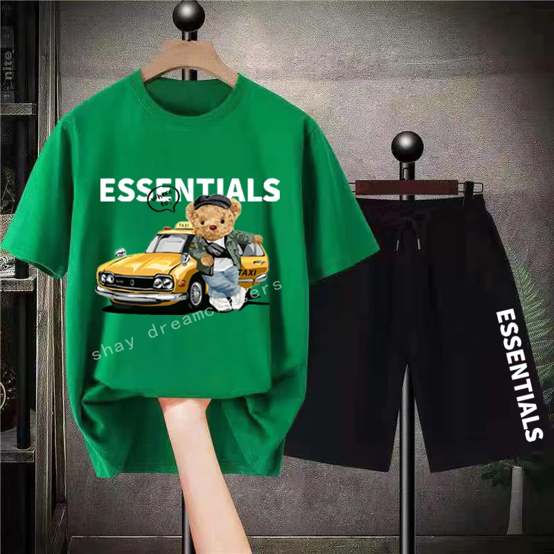 

Essentials Bear Cotton Short Sets Oversize Euro Size 4XL Men Women Unisex T-shirt Shorts Summer Short Sleeve Cartoon Graphic Tee