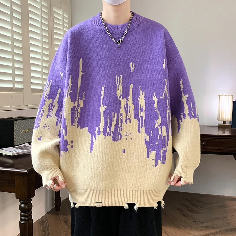 Новинка 2024 осенне-зимний свитер в стиле пэчворк трендовая уличная мода теплый