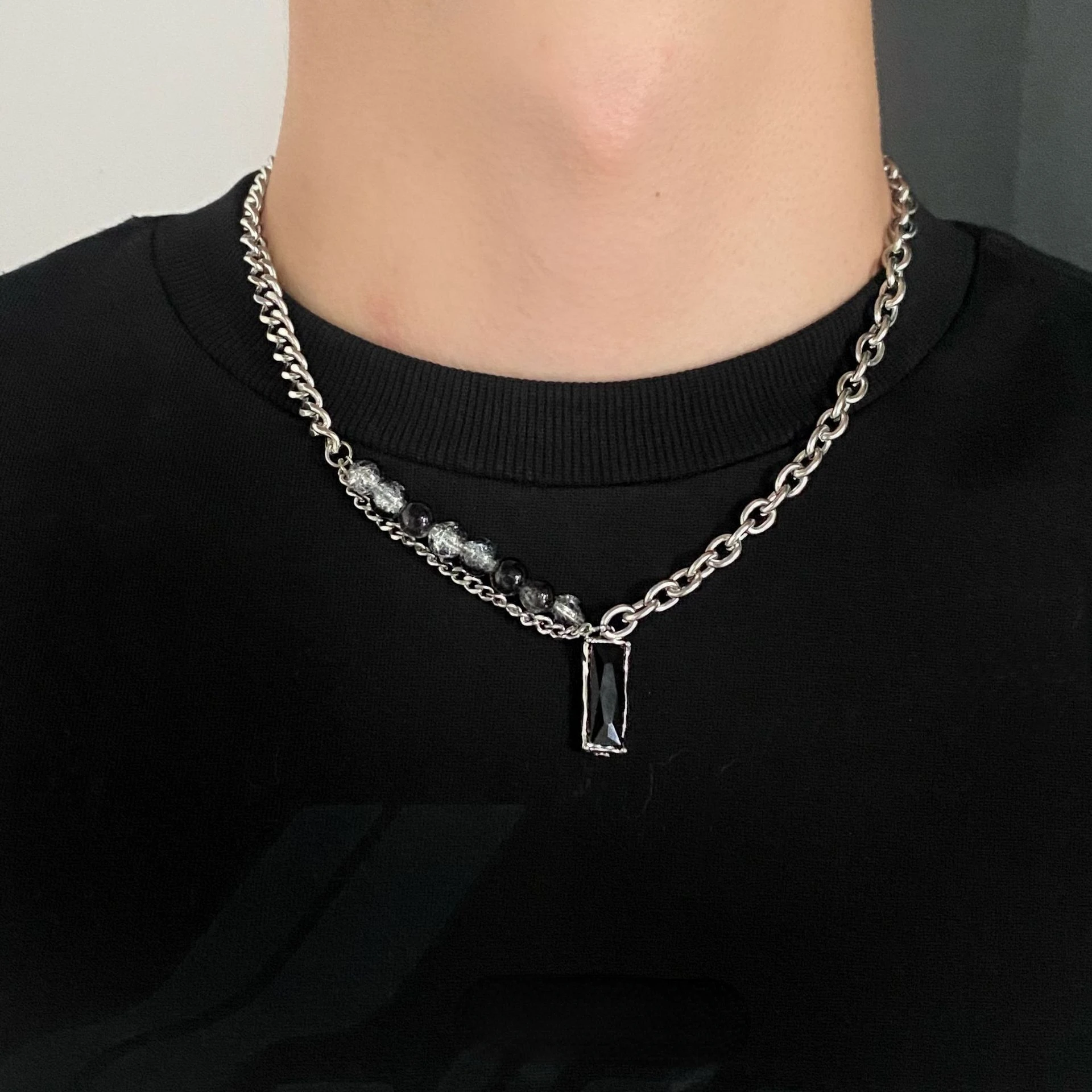 

High Gram Black Gem Men's Titanium Steel Necklace Trend Cool Girls Jewelry Hip Hop Necklace Valentine's Day Gift Couple Necklace