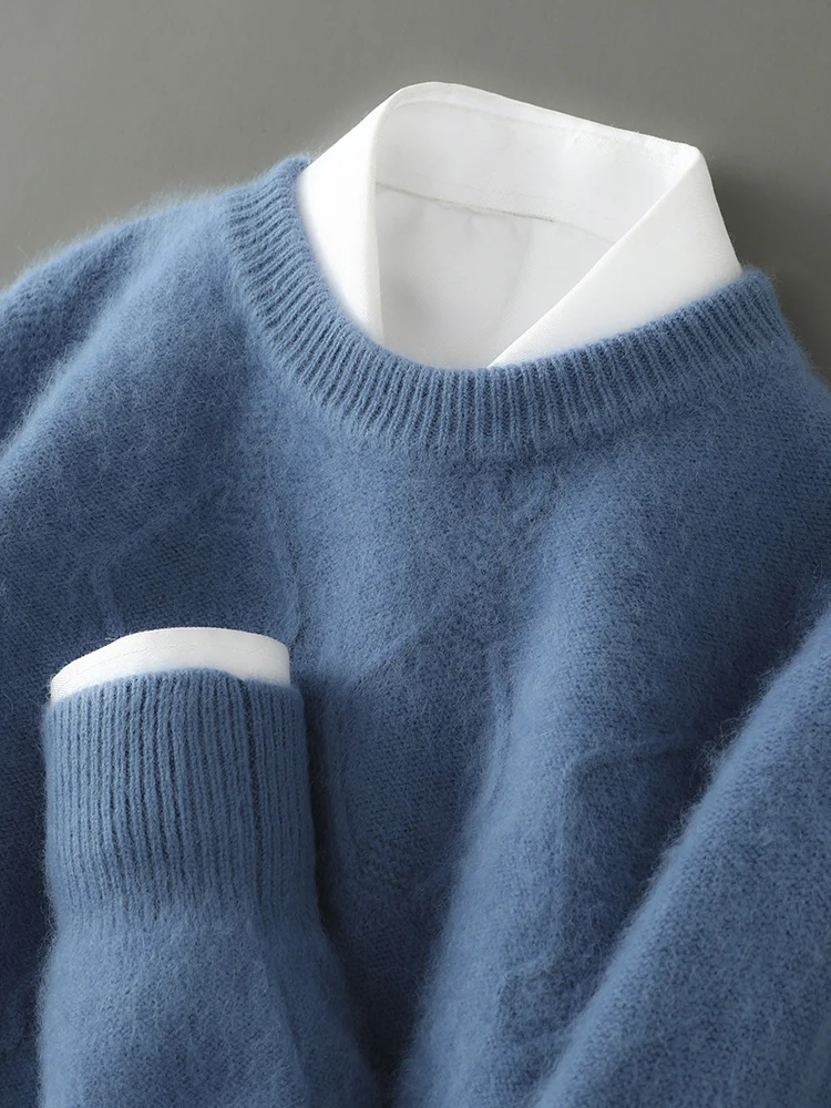 ANGEL осень зима 100% норковый кашемировый трикотаж мужской свитер с круглым