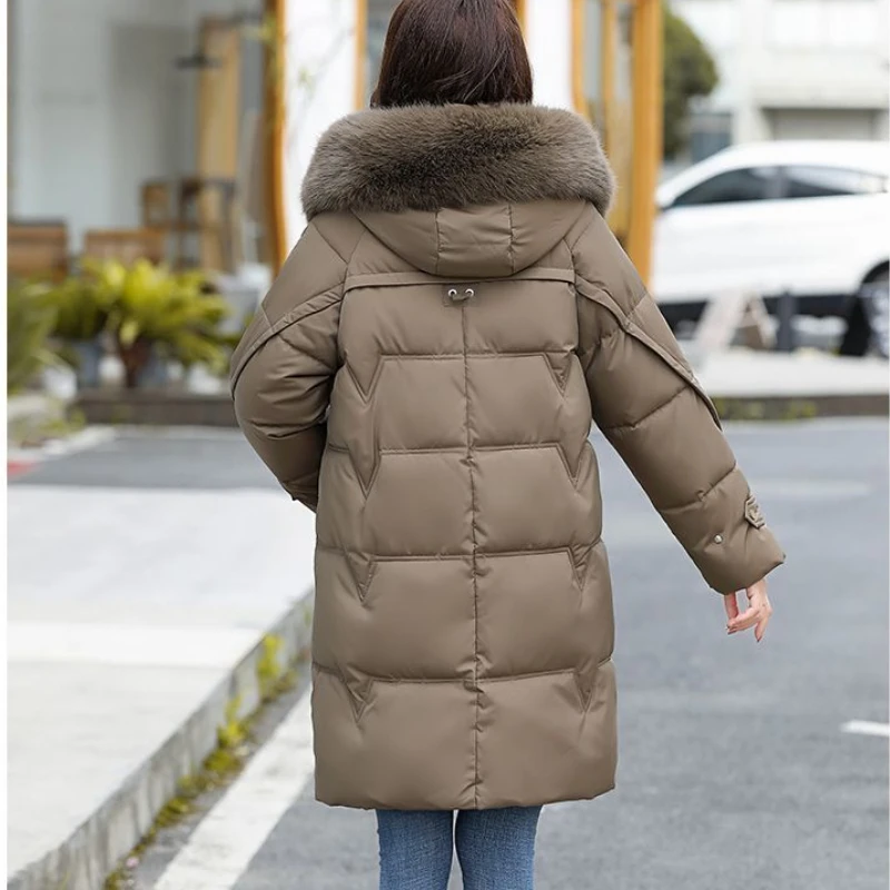 Winter Coat Down Jacket Women's Fashion Medium Long Solid Hooded  Thickened Warm Coat Winter Coat Women Coat