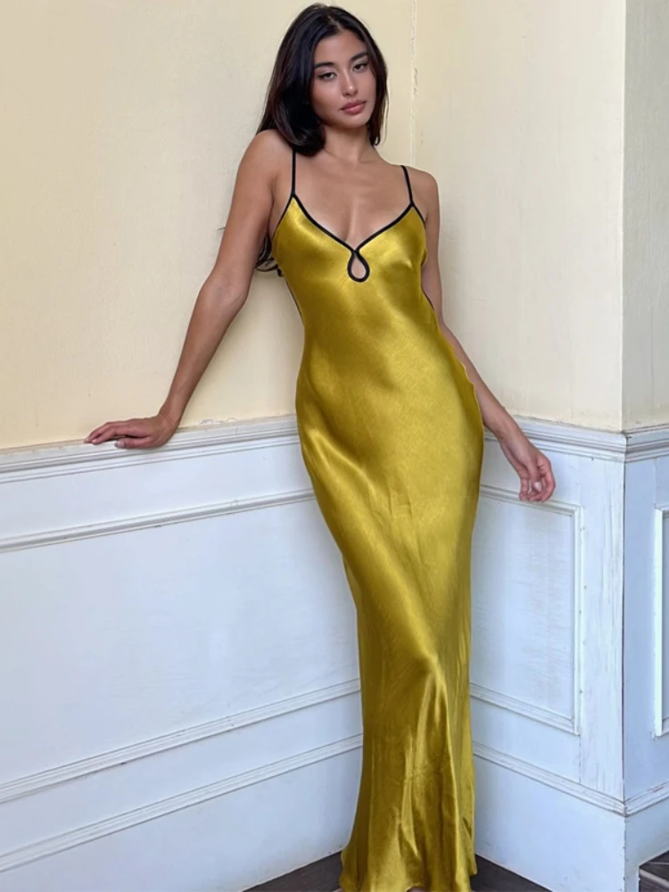 

Наряд для ночного клуба, длинное платье без рукавов, сексуальный праздничный наряд, женское однотонное необычное женское платье с открытой спиной, женская летняя одежда