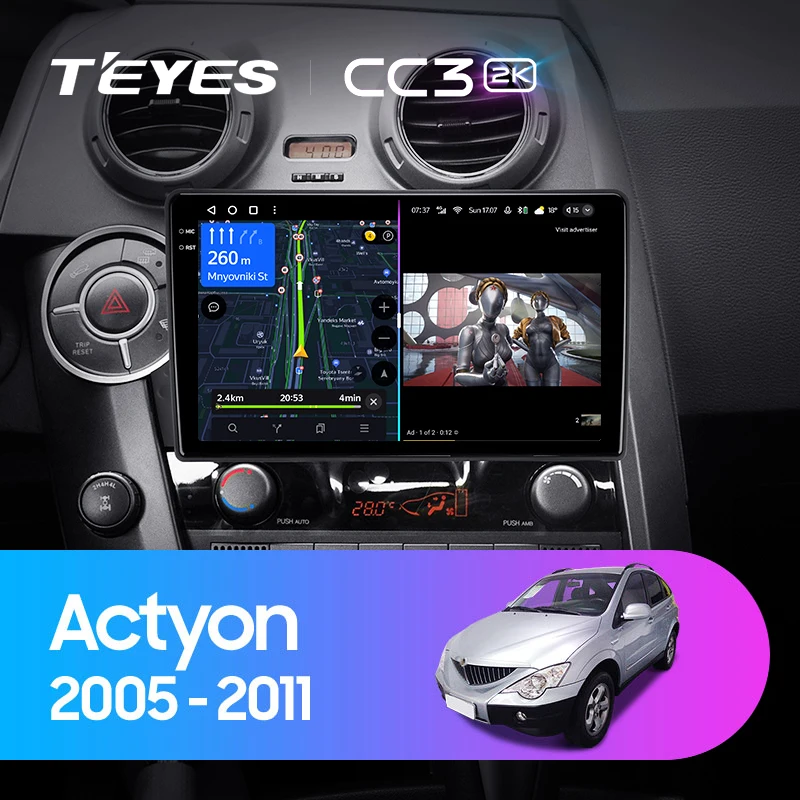 ТЕЙС CC3 2К Для SsangYong Actyon C100 2005 - 2011 Автомобильное радио мультимедиа видеоплеер Навигация стерео GPS Android 10 Без 2дин 2 дин DVD.